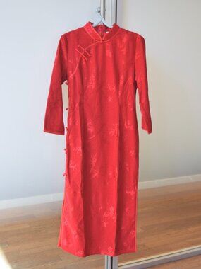 Red Jacquard Flora Long Qipao - Christmas Chinese New Year Dress